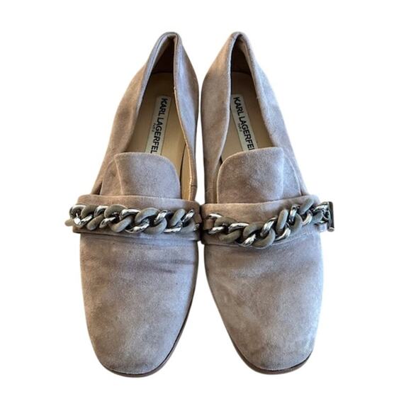 Karl Lagerfeld Paris Lynette Womens Tan Suede Chain Loafer Flats size 7.515 - Picture 1 of 8